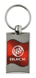 Premium Chrome Spun Wave Red Buick Genuine Logo Key Chain Fob Ring