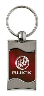 Premium Chrome Spun Wave Burgundy Buick Genuine Logo Key Chain Fob Ring