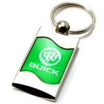 Premium Chrome Spun Wave Green Buick Genuine Logo Key Chain Fob Ring