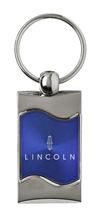 Premium Chrome Spun Wave Blue Lincoln Genuine Logo Key Chain Fob Ring