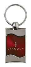 Premium Chrome Spun Wave Burgundy Lincoln Genuine Logo Key Chain Fob Ring