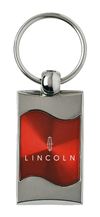 Premium Chrome Spun Wave Red Lincoln Genuine Logo Key Chain Fob Ring