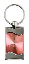 Premium Chrome Spun Wave Pink Lincoln Genuine Logo Key Chain Fob Ring