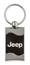 Premium Chrome Spun Wave Black Jeep Genuine Logo Key Chain Fob Ring