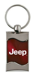 Premium Chrome Spun Wave Burgundy Jeep Genuine Logo Key Chain Fob Ring