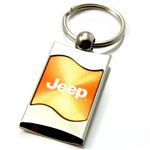 Premium Chrome Spun Wave Orange Jeep Genuine Logo Key Chain Fob Ring