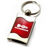 Premium Chrome Spun Wave Red Hummer H2 Genuine Logo Key Chain Fob Ring