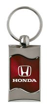 Premium Chrome Spun Wave Burgundy Honda H Genuine Logo Key Chain Fob Ring