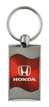 Premium Chrome Spun Wave Red Honda H Genuine Logo Key Chain Fob Ring