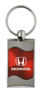 Premium Chrome Spun Wave Red Honda H Genuine Logo Key Chain Fob Ring