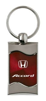 Premium Chrome Spun Wave Burgundy Honda Accord Genuine Logo Key Chain Fob Ring