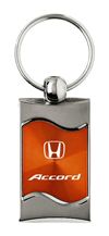 Premium Chrome Spun Wave Orange Honda Accord Genuine Logo Key Chain Fob Ring