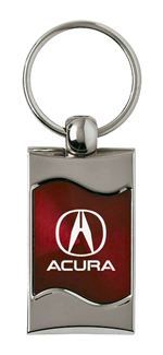 Premium Chrome Spun Wave Burgundy Acura A Genuine Logo Key Chain Fob Ring