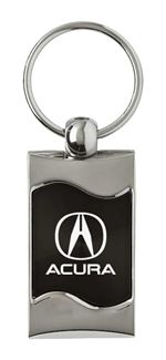 Premium Chrome Spun Wave Black Acura A Genuine Logo Key Chain Fob Ring