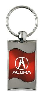 Premium Chrome Spun Wave Red Acura A Genuine Logo Key Chain Fob Ring