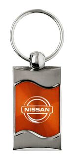 Premium Chrome Spun Wave Orange Nissan Genuine Logo Key Chain Fob Ring