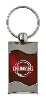 Premium Chrome Spun Wave Burgundy Nissan Genuine Logo Key Chain Fob Ring