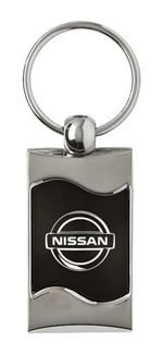 Premium Chrome Spun Wave Black Nissan Genuine Logo Key Chain Fob Ring