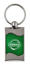 Premium Chrome Spun Wave Green Nissan Genuine Logo Key Chain Fob Ring