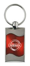 Premium Chrome Spun Wave Red Nissan Genuine Logo Key Chain Fob Ring