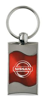 Premium Chrome Spun Wave Red Nissan Genuine Logo Key Chain Fob Ring