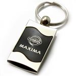 Premium Chrome Spun Wave Black Nissan Maxima Genuine Logo Key Chain Fob Ring