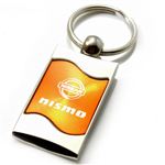 Premium Chrome Spun Wave Orange Nissan Nismo Genuine Logo Key Chain Fob Ring