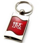Premium Chrome Spun Wave Red Nissan GTR Genuine Logo Key Chain Fob Ring