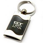 Premium Chrome Spun Wave Black Nissan GTR Genuine Logo Key Chain Fob Ring