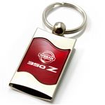 Premium Chrome Spun Wave Red Nissan 350 Z Genuine Logo Key Chain Fob Ring