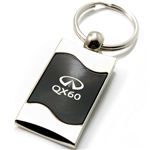 Premium Chrome Spun Wave Black Infiniti Q60 Genuine Logo Key Chain Fob Ring