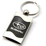 Premium Chrome Spun Wave Black Subaru Genuine Logo Key Chain Fob Ring