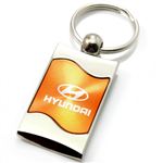 Premium Chrome Spun Wave Orange Hyundai Genuine Logo Key Chain Fob Ring