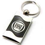 Premium Chrome Spun Wave Black Fiat Logo Key Chain Fob Ring