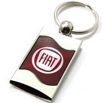 Premium Chrome Spun Wave Burgundy Fiat Logo Key Chain Fob Ring