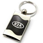 Premium Chrome Spun Wave Black Kia Logo Key Chain Fob Ring