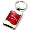 Premium Chrome Spun Wave Red Jaguar Logo Key Chain Fob Ring