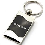 Premium Chrome Spun Wave Black Volvo Logo Key Chain Fob Ring