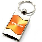 Premium Chrome Spun Wave Orange Volvo Logo Key Chain Fob Ring