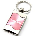 Premium Chrome Spun Wave Pink Volvo Logo Key Chain Fob Ring