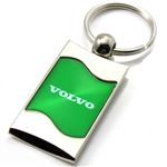 Premium Chrome Spun Wave Green Volvo Logo Key Chain Fob Ring