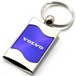 Premium Chrome Spun Wave Blue Volvo Logo Key Chain Fob Ring