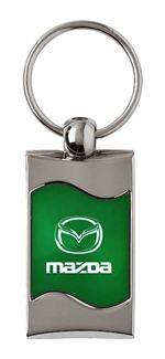 Premium Chrome Spun Wave Green Mazda Logo Key Chain Fob Ring