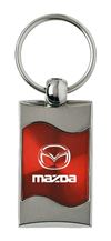 Premium Chrome Spun Wave Red Mazda Logo Key Chain Fob Ring