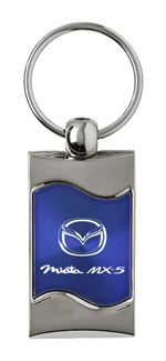 Premium Chrome Spun Wave Blue Mazda Miata Logo Key Chain Fob Ring