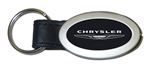 Genuine Black Leather Oval Silver Chrysler Logo Key Chain Fob Ring