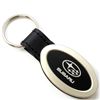 Genuine Black Leather Oval Silver Subaru Logo Key Chain Fob Ring
