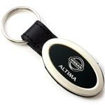 Genuine Black Leather Oval Silver Nissan Altima Logo Key Chain Fob Ring