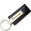 Genuine Black Leather Rectangular Silver Pontiac Logo Key Chain Fob Ring