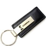 Genuine Black Leather Rectangular Ford Mustang Cobra Logo Key Chain Fob Ring
